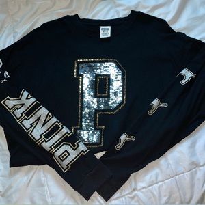 VS PINK Long Sleeve Bling Campus Tee Black L